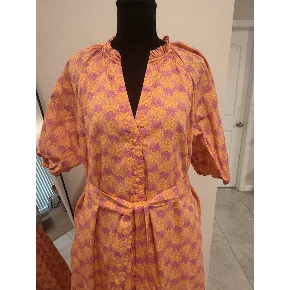 100% Cotton Women’s XL Orange/Purple Floral Midi Puff Sleeve Pocket by Sugarlips - Picture 3 of 14